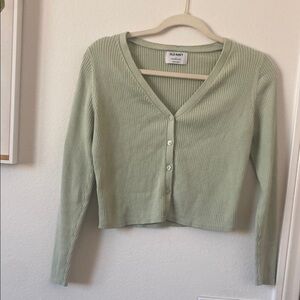Old Navy Women's Green Ribbed Cropped Cardigan